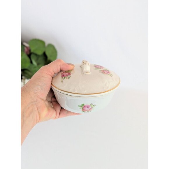 Antique Porcelain Butter Dish 1900s Pink Roses Gold Trim w/Lid and Drip Insert - Picture 4 of 10